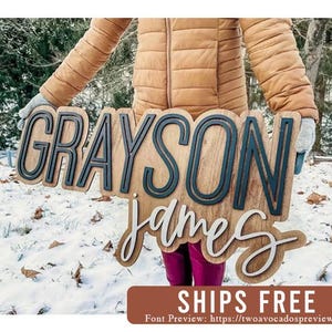 Large wood name sign, nursery name sign, girl name sign, above crib name sign, layered baby name sign, boy name sign, cut out sign