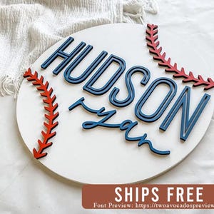 Baseball nursery name sign, round name sign, sports nursery, boy name sign, boy nursery sign, custom baseball name sign, baseball baby sign
