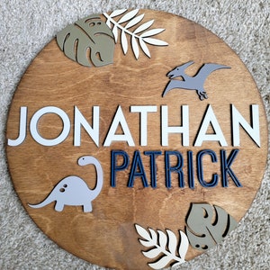 Wall Art | Dinosaur Nursery| round name sign | dinosaur name sign | baby name sign | boy nursery name | Boy name sign image 10
