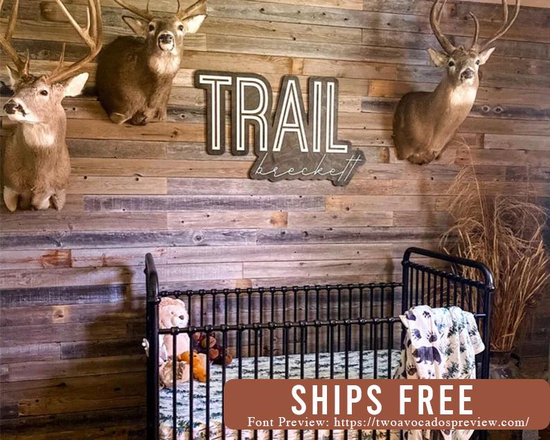 Large wood name sign, nursery name sign, hunter nursery , above crib cut out, layered baby name sign, double baby name sign, cut out sign