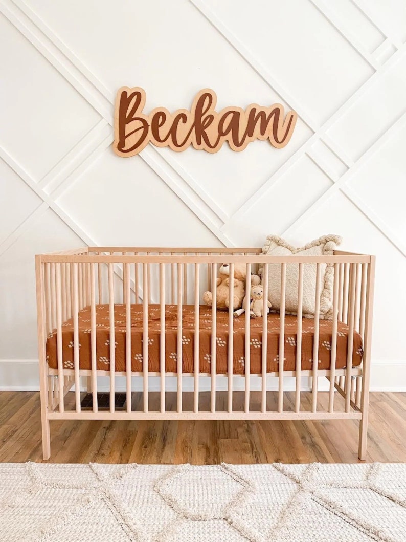 Large Wood Name Sign Boho Nursery Sign Above Crib Name Sign Etsy