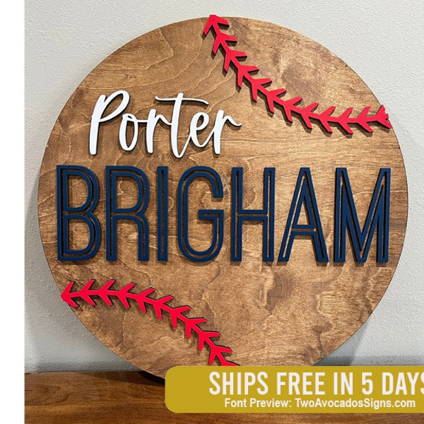 Baseball nursery name sign, round name sign, sports nursery, boy name sign, boy nursery sign, custom baseball name sign, baseball baby sign