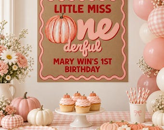 Little Miss One-Derful First Birthday Banner | Pink Pumpkin 1st Birthday Party Decor | Fall Girl Birthday | Personalized Kraft Paper Banner