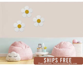 Retro daisy decor, flower wall hanging, wooden wall decor, wood wall hanging, nursery decor, wood daisy wall hanging, daisy nursery sign