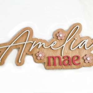 Rainbow name sign, large wood name sign, nursery name sign, rainbow nursery, rainbow baby, above crib sign, layered name sign, cut out sign image 9