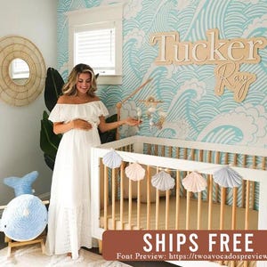 Large wood name sign, nursery name sign, boho nursery sign , above crib cut out, layered baby name sign, double baby name sign, cut out sign