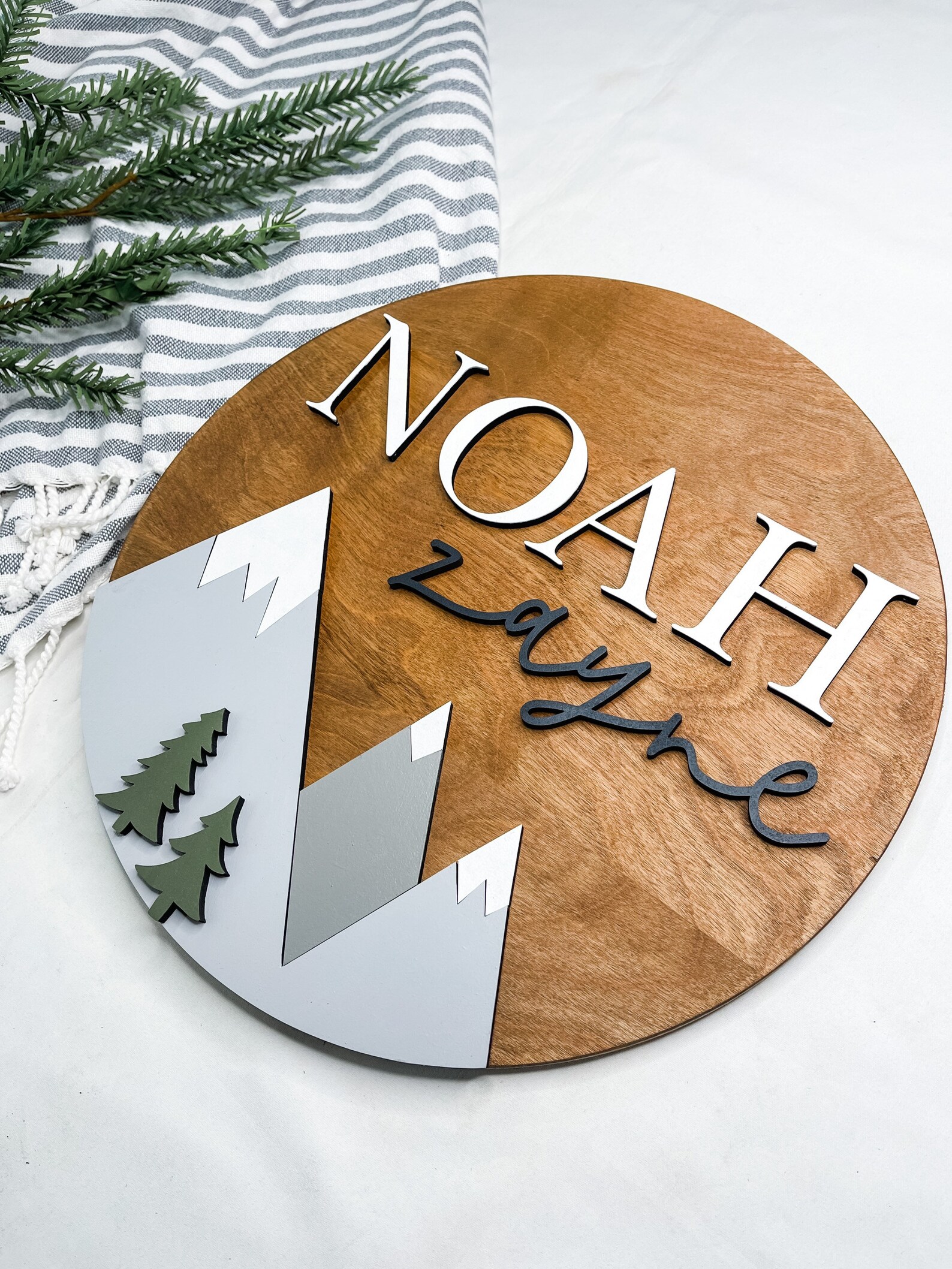 Mountain Sunrise Family Names Sign