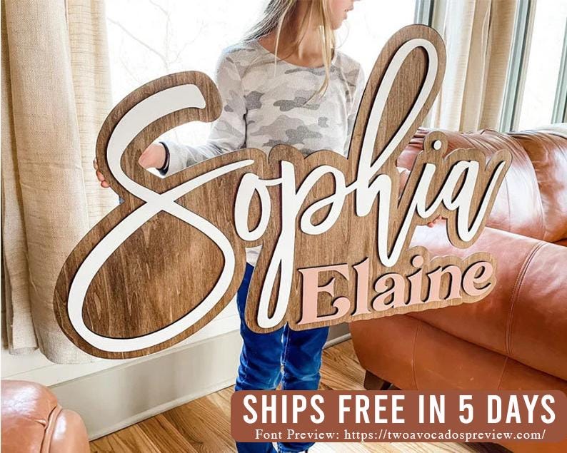 Large wood name sign, nursery name sign, boho nursery sign , above crib cut out, layered baby name sign, double baby name sign, cut out sign image 7