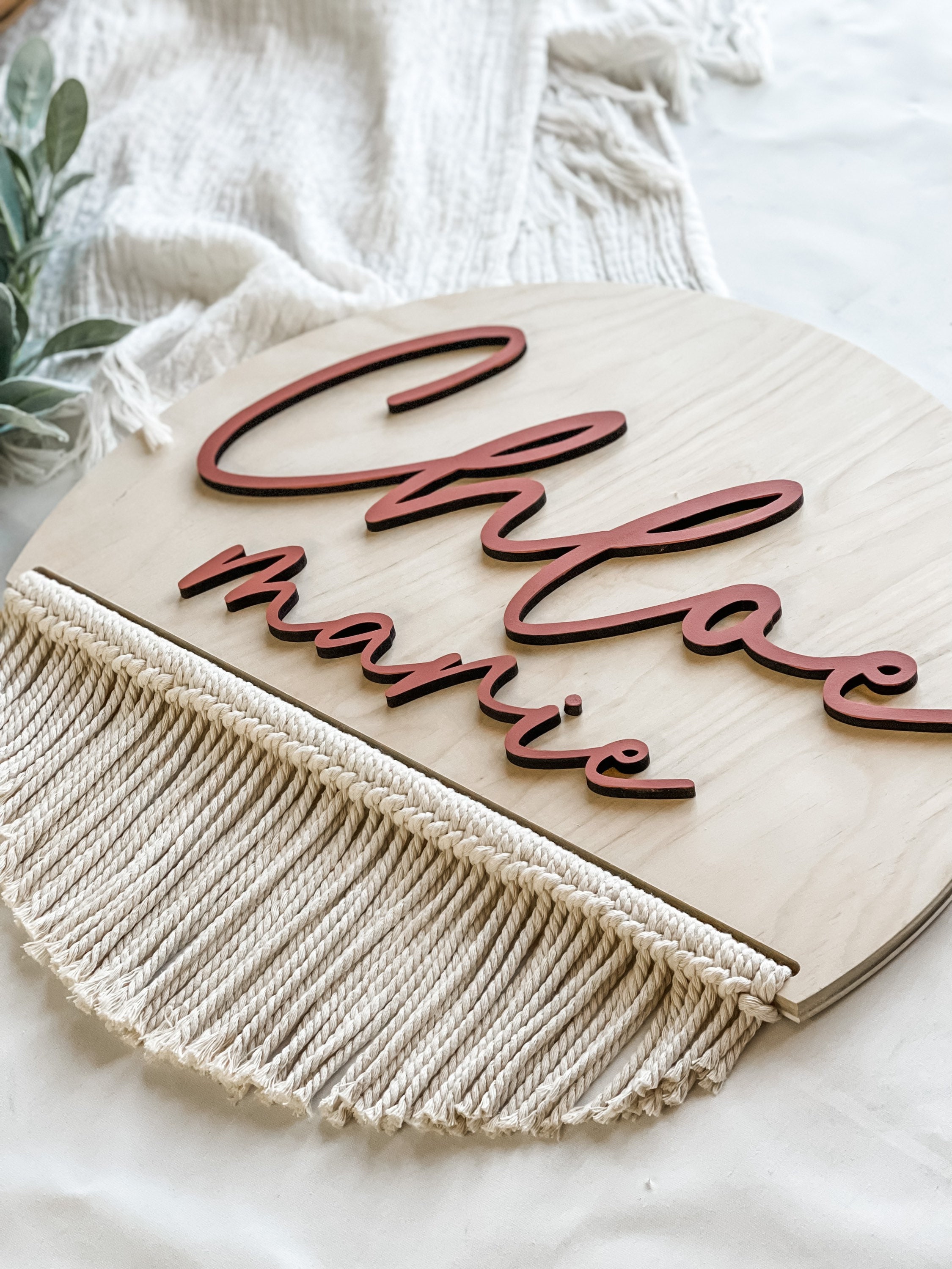 Name Sign Girl Rustic Rectangular Nursery Name Sign, Round Name Sign, Macrame Name Sign, Above Crib Sign ...