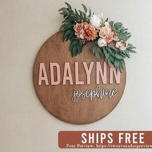 Nursery name sign, round name sign, above crib sign, 3d name sign, baby name sign, boy name sign, girl name sign, custom name sign