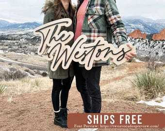 Large last name sign, cut out last name sign,  wedding name sign, double name sign, cut out sign, outline sign, wood last name sign