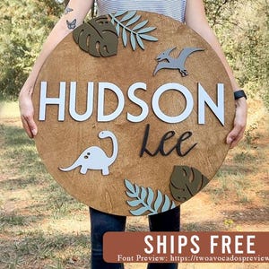 Nursery name sign, round name sign, dinosaur name sign, baby name sign, boy nursery name, large name sign, boy name sign, dinosaur nursery