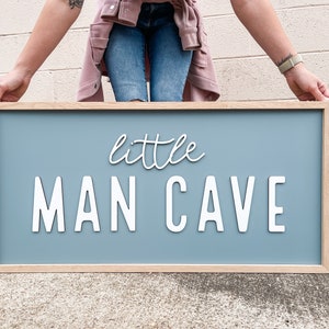 Little man cave, framed nursery sign, custom kids sign, framed wood sign, nursery room decor, nursery wall art, baby boy kids room decor