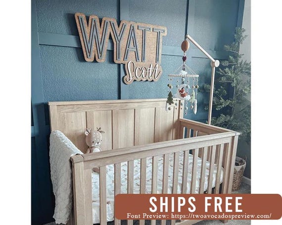 Large wood name sign, nursery name sign, girl name sign, above crib name sign, layered baby name sign, boy name sign, cut out sign