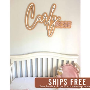 Large wood name sign, nursery name sign, girl name sign, above crib name sign, layered baby name sign, boy name sign, cut out sign