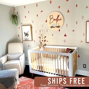 Nursery name sign, above crib name sign, round name sign, boho baby name sign, wood name sign, girl name sign, baby name sign