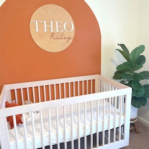 Nursery name sign, above crib sign, round name sign, custom name sign, boy name sign, boy nursery sign, nursery decor, baby name sign Golden Pecan