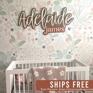 Large wood name sign, nursery name sign, boho nursery sign , above crib cut out, layered baby name sign, double baby name sign, cut out sign