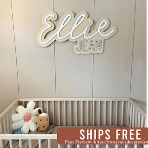 Large wood name sign, nursery name sign, boho nursery sign , above crib cut out, layered baby name sign, double baby name sign, cut out sign