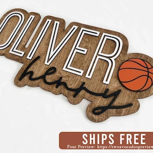 Basketball name sign, large wood name sign, nursery name sign, sports nursery, above crib cut out, layered baby name sign, cut out sign