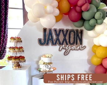 Large wood name sign, nursery name sign, boho nursery sign , above crib cut out, layered baby name sign, baby shower backdrop, birthday sign