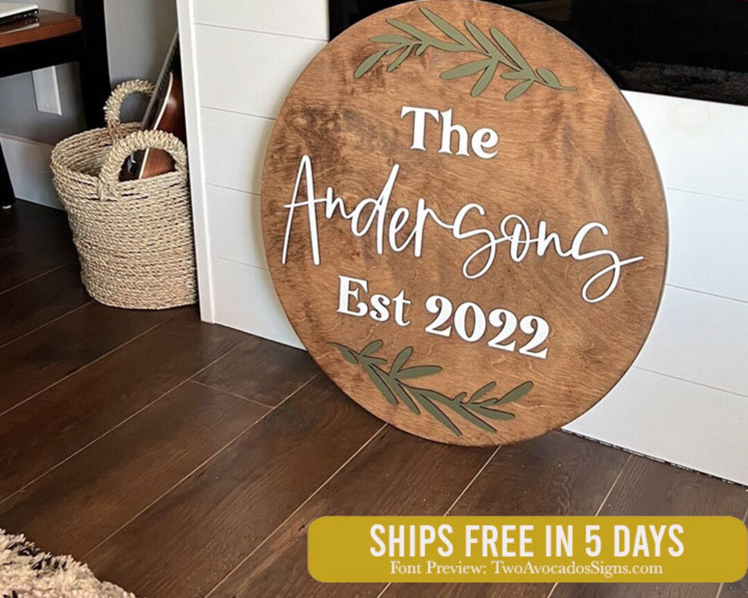 Round Last Name Sign, Round Wedding Sign, Established Sign, Wedding