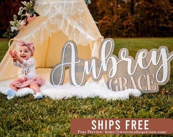 Large wood name sign, nursery name sign, boho nursery sign , above crib cut out, layered baby name sign, baby shower backdrop, birthday sign