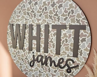 Personalized Camo Nursery Name Sign, 3D Round Hunting Wall Decor for Baby Boy