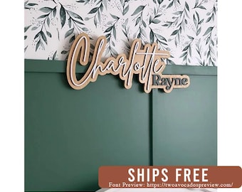 Large wood name sign, nursery name sign, girl name sign, above crib name sign, layered baby name sign, boy name sign, cut out sign