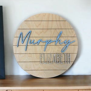 Nursery name sign, above crib sign, round name sign, custom name sign, boy name sign, boy nursery sign, nursery decor, baby name sign immagine 7