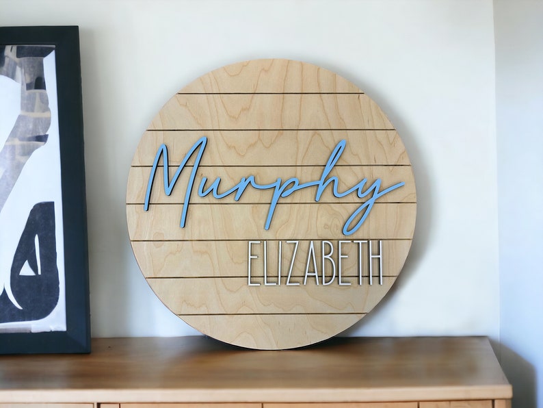 Nursery name sign, above crib sign, round name sign, custom name sign, boy name sign, boy nursery sign, nursery decor, baby name sign immagine 7