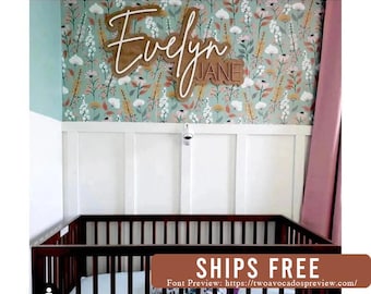 Large wood name sign, nursery name sign, boho nursery sign , above crib cut out, layered baby name sign, retro baby name sign, cut out sign