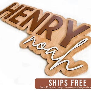 Large wood name sign, nursery name sign, girl name sign, above crib name sign, layered baby name sign, boy name sign, cut out sign