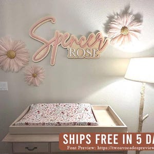 Large wood name sign, nursery name sign, boho nursery sign , above crib cut out, layered baby name sign, double baby name sign, cut out sign