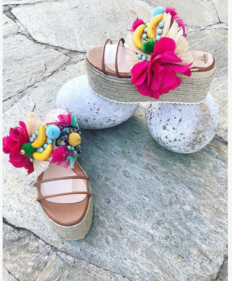 Sample Sale Jute Sandals Women Platforms Handmade Leather Sandals Wedges Espadrille Wedges Leather Platform Sandals Boho Sandals