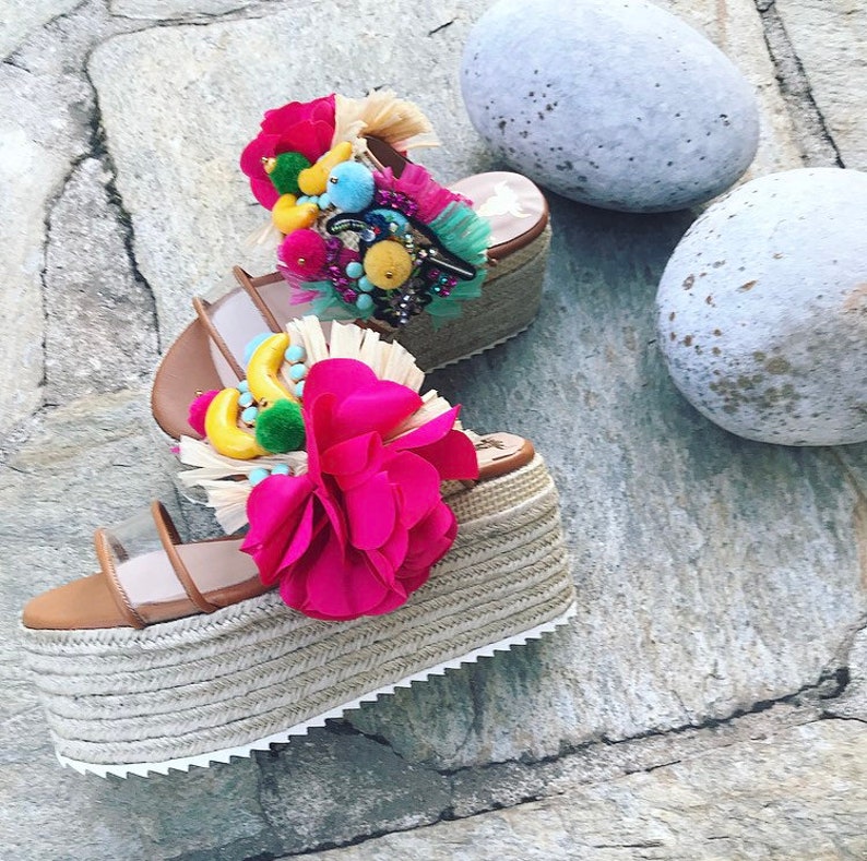 Sample Sale Jute Sandals Women Platforms Handmade Leather Sandals Wedges Espadrille Wedges Leather Platform Sandals Boho Sandals