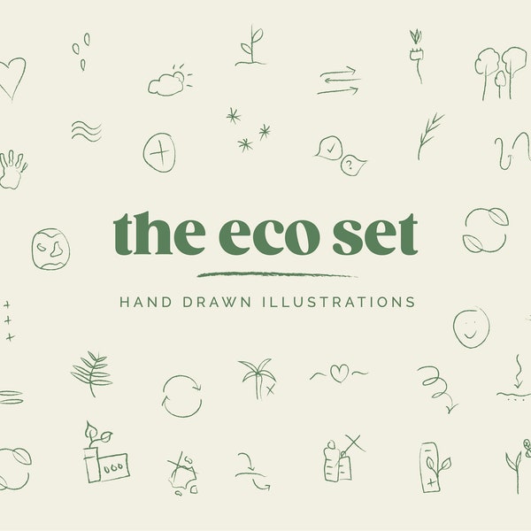 Sustainable Eco-Friendly Illustrations Icons, Natural Eco-Friendly Icons Logo Design Elements, Sustainable Eco Branding, Ethical Branding