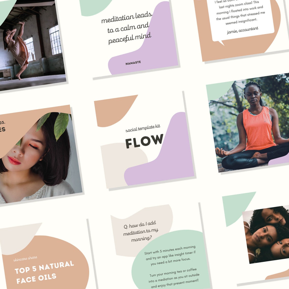 Flow Social Media Instagram Template Canva Posts Yoga Wellness Health ...