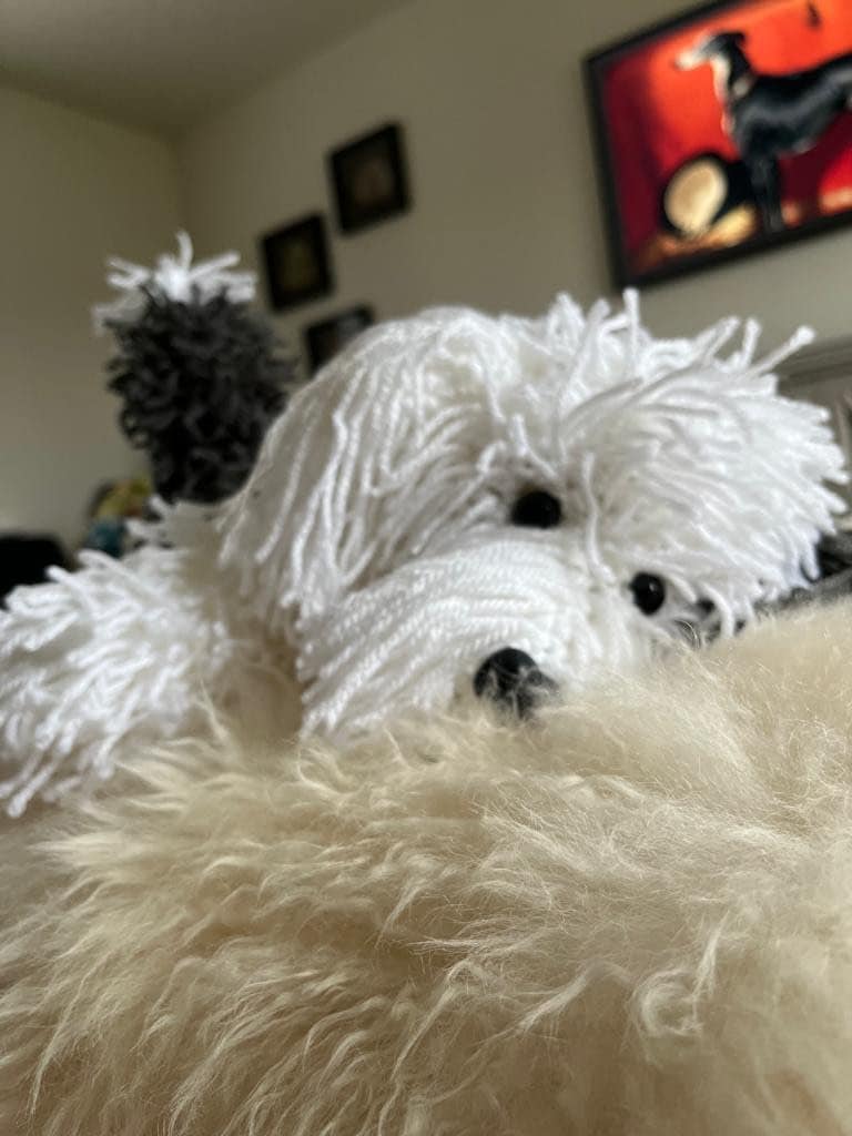 Old English Sheepdog. Genuine Sheepskin Rocker. Fluffy 