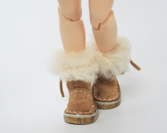 To order: Leather winter boots with fur for Blythe/Pullip/Licca dolls, different colors to choose, Doll accessories, Doll boots