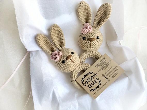 Expecting mum gift Twins baby girl and boy Newborn baby rattle toy Rabbit Bunny rattle toy New mom gift twins