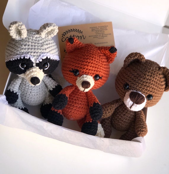 GEBREID speelgoed beer vos en wasbeer bosdieren knuffelen Etsy