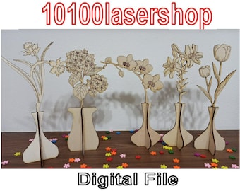 Digital File Design for Flower 2,Christmas gift,mother's day,vector cut file,K40,flower wood,mother day,Fiori SVG-DXF-PDF-Ai-File,cnc