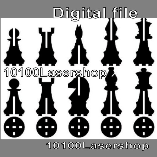 Ajedrez, Archivo de corte láser Chess Set- modelo digital, Corte láser de 3 mm, archivo SVG, PDF,ai,dwg y DXF, modelo vectorial, archivo vectorial K40