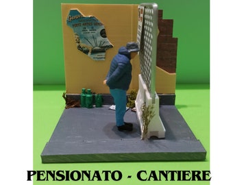 diorama - PENSIONATO che guarda cantiere, originale regalo pensione,umarell, pensionamento, cantiere stradale , lavoratore in pensione