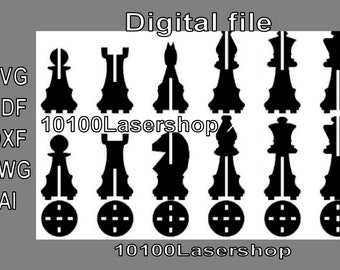 Scacchi, Chess Set file di taglio laser- digital model , 3mm Laser Cut, file SVG ,PDF,ai,dwg e DXF, modello vettoriale, file vettoriale K40