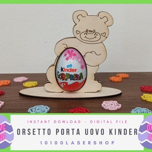 curious kinder bear egg,kinder,k40,drawing for k40,Kinder joy egg holder easter, decoration bear, glowforge laser cut file