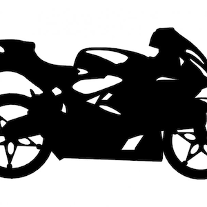 Könnte beinhalten: Schwarze Silhouette eines Motorrads mit sternförmigem Design an den Rädern.