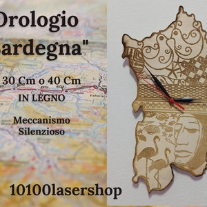 Orologio "SARDEGNA" in legno, da parete. Mamuthones PAVONCELLA riccio fenicotteri rosa e tradizioni wedding regalo nozze natale sardegna