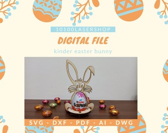 KINDER rabbit egg holder EASTER suprise Easterbunny laser cut file,Laser Cut Model SVG-ai-dxf,pdf,dwg,K40 file,,easter whisperer